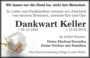 Traueranzeige von Dankwart Keller von Mitteldeutsche Zeitung Dessau-Roßlau