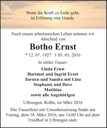 Traueranzeige von Botho Ernst von Mitteldeutsche Zeitung Sangerhausen