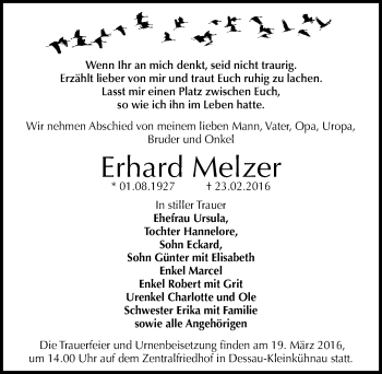 Traueranzeige von Erhard Melzer von Mitteldeutsche Zeitung Dessau-Roßlau
