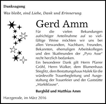 Traueranzeige von Gerd Amm von Mitteldeutsche Zeitung Quedlinburg