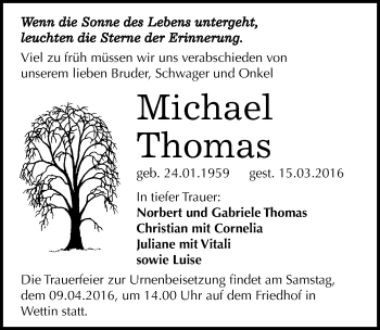 Traueranzeige von Michael Thomas von Mitteldeutsche Zeitung Halle/Saalkreis