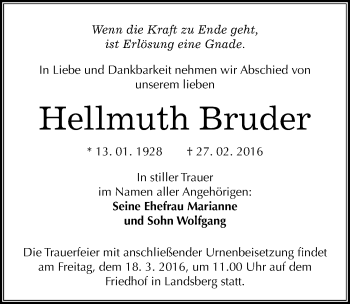 Traueranzeige von Hellmuth Bruder von Mitteldeutsche Zeitung Halle/Saalkreis