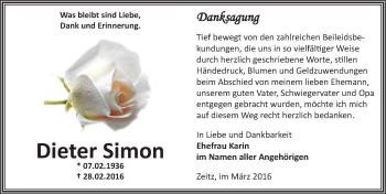 Traueranzeige von Dieter Simon von Mitteldeutsche Zeitung Zeitz