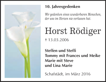Traueranzeige von Horst Rödiger von Super Sonntag Merseburg