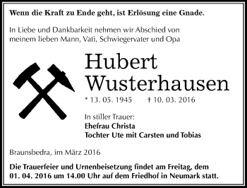 Traueranzeige von Hubert Wusterhausen von Mitteldeutsche Zeitung Merseburg/Querfurt