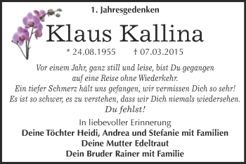 Traueranzeige von Klaus Kallina von Super Sonntag Wittenberg