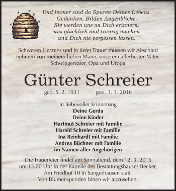 Traueranzeige von Günter Schreier von Mitteldeutsche Zeitung Sangerhausen