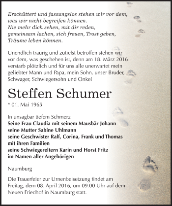 Traueranzeige von Steffen Schumer von Mitteldeutsche Zeitung Naumburg/Nebra