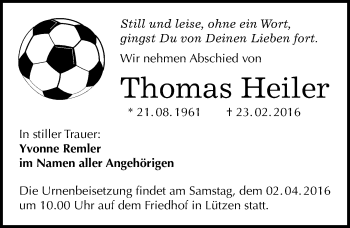 Traueranzeige von Thomas Heiler von Mitteldeutsche Zeitung Weißenfels
