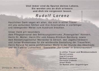 Traueranzeige von Rudolf Lorenz von Mitteldeutsche Zeitung Bernburg