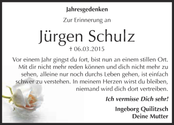 Traueranzeige von Jürgen Schulz von WVG - Wochenspiegel Dessau / Köthen