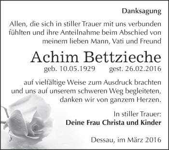 Traueranzeige von Achim Bettzieche von WVG - Wochenspiegel Dessau / Köthen