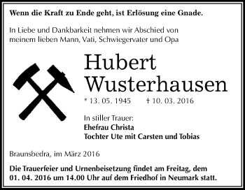 Traueranzeige von Hubert Wusterhausen von WVG - Wochenspiegel Merseburg