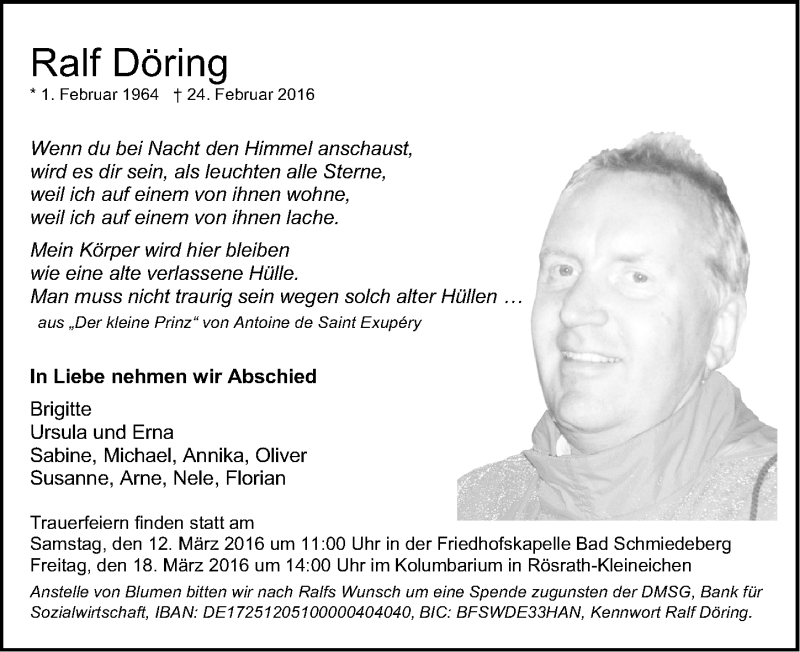  Traueranzeige für Ralf Döring vom 05.03.2016 aus Mitteldeutsche Zeitung Wittenberg