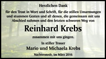 Traueranzeige von Reinhard Krebs von WVG - Wochenspiegel Quedlinburg
