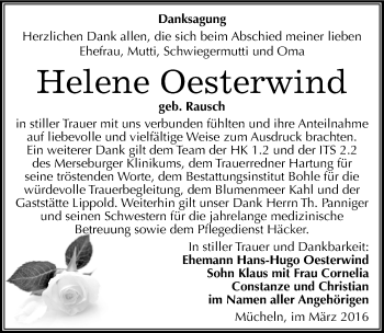 Traueranzeige von Helene Oesterwind von Mitteldeutsche Zeitung Merseburg/Querfurt