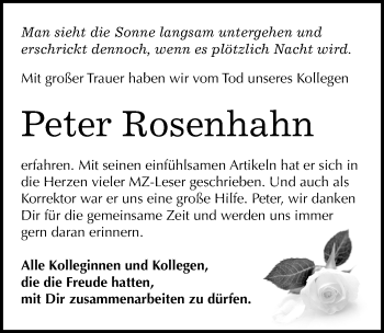 Traueranzeige von Peter Rosenhahn von Mitteldeutsche Zeitung Aschersleben