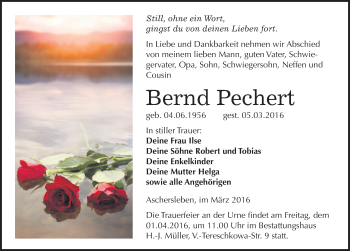 Traueranzeige von Bernd Pechert von Mitteldeutsche Zeitung Aschersleben