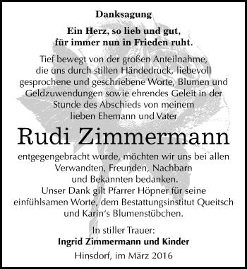 Traueranzeige von Rudi Zimmermann von Mitteldeutsche Zeitung Köthen