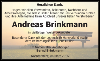 Traueranzeige von Andreas Brinkmann von Super Sonntag Aschersleben