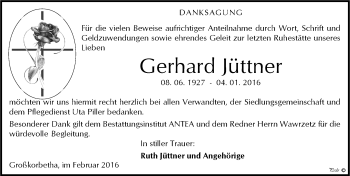 Traueranzeige von Gerhard Jüttner von Mitteldeutsche Zeitung Weißenfels