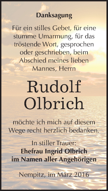 Traueranzeige von Rudolf Olbrich von Mitteldeutsche Zeitung Merseburg/Querfurt