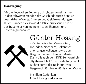 Traueranzeige von Günter Hosang von Mitteldeutsche Zeitung Sangerhausen
