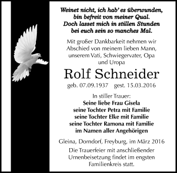 Traueranzeige von Rolf Schneider von Mitteldeutsche Zeitung Naumburg/Nebra