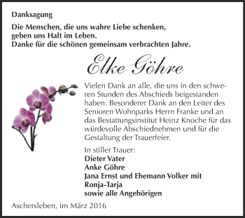 Traueranzeige von Elke Göhre von Super Sonntag Aschersleben