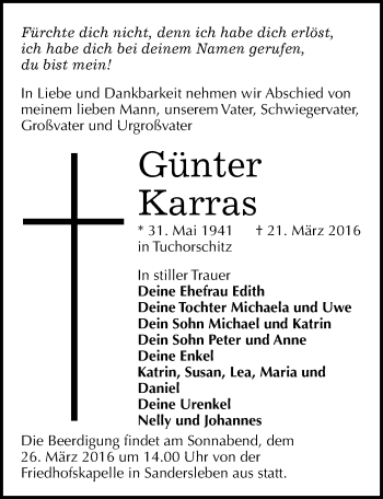 Traueranzeige von Günter Karras von Mitteldeutsche Zeitung Halle/Saalkreis