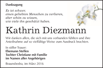 Traueranzeige von Kathrin Diezmann von WVG - Wochenspiegel Merseburg