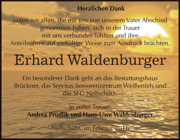 Traueranzeige von Erhard Waldenburger von WVG - Wochenspiegel NMB / WSF / ZTZ