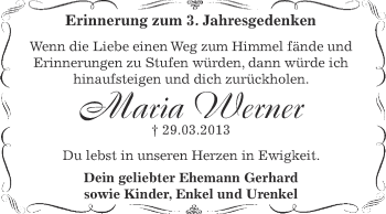 Traueranzeige von Maria Werner von WVG - Wochenspiegel Dessau / Köthen