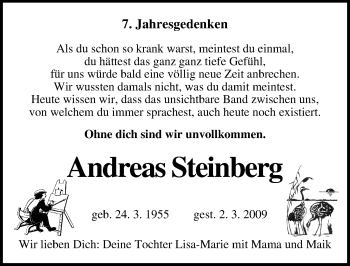 Traueranzeige von Andreas Steinberg von Mitteldeutsche Zeitung Köthen