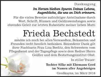 Traueranzeige von Frieda Bechstedt von Mitteldeutsche Zeitung Merseburg/Querfurt