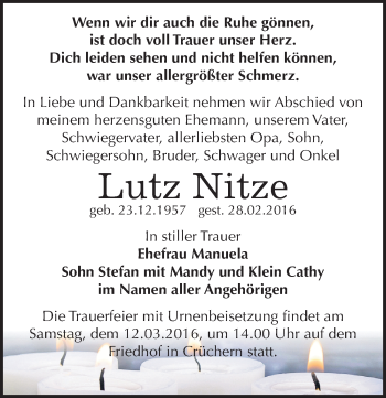 Traueranzeige von Lutz Nitze von Mitteldeutsche Zeitung Bernburg