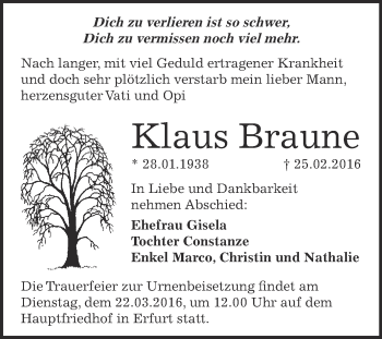 Traueranzeige von Klaus Braune von WVG - Wochenspiegel Merseburg
