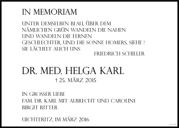 Traueranzeige von Helga Karl von Mitteldeutsche Zeitung Weißenfels