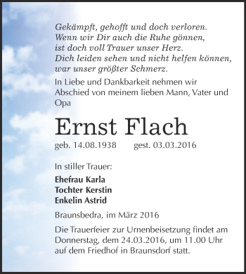 Traueranzeige von Ernst Flach von Super Sonntag Merseburg