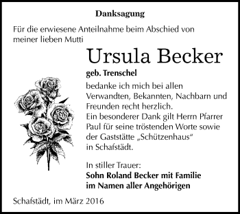 Traueranzeige von Ursula Becker von WVG - Wochenspiegel Merseburg