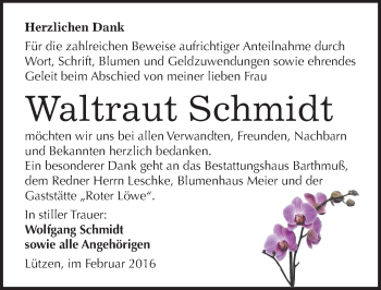 Traueranzeige von Waltraut Schmidt von Mitteldeutsche Zeitung Weißenfels