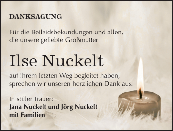 Traueranzeige von Ilse Nuckelt von Mitteldeutsche Zeitung Bitterfeld