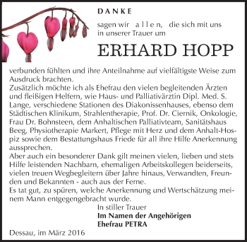 Traueranzeige von Erhard Hopp von Mitteldeutsche Zeitung Dessau-Roßlau