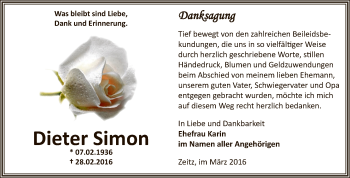 Traueranzeige von Dieter Simon von Super Sonntag Zeitz