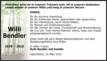 Traueranzeige von Willi Bendler von Mitteldeutsche Zeitung Aschersleben