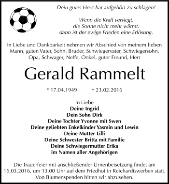 Traueranzeige von Gerald Rammelt von Mitteldeutsche Zeitung Weißenfels