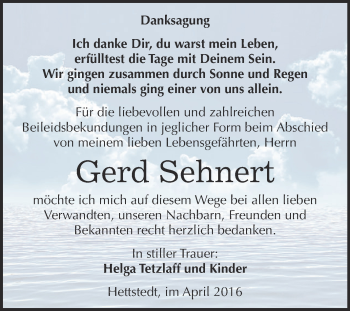 Traueranzeige von Gerd Sehnert von Super Sonntag SGH Mansf. Land