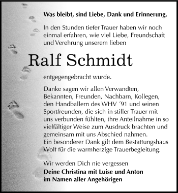 Traueranzeige von Ralf Schmidt von Mitteldeutsche Zeitung Weißenfels