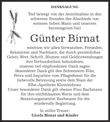 Traueranzeige von Günter Birnat von WVG - Wochenspiegel Dessau / Köthen