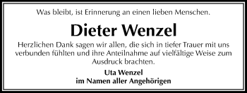 Traueranzeige von Dieter Wenzel von Mitteldeutsche Zeitung Halle/Saalkreis